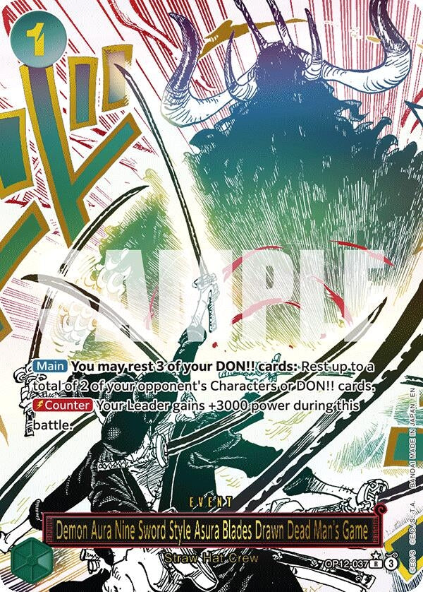Demon Aura Nine Sword Style Asura Blades Drawn Dead Man's Game (Alternate Art) (OP12-037) (OP12)