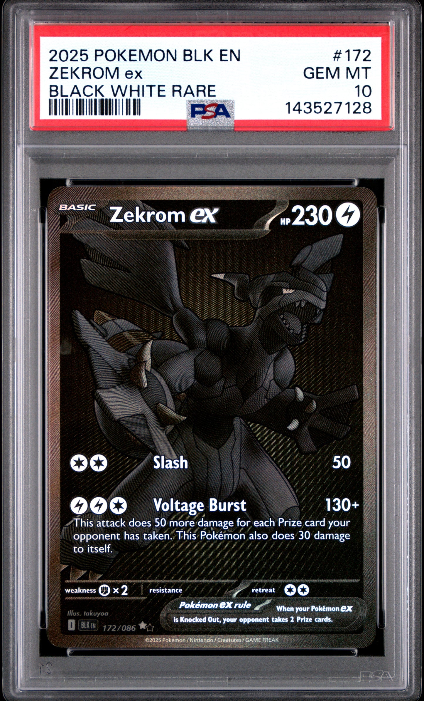 ZEKROM ex BLACK WHITE RARE 2025 POKEMON BLK EN-BLACK BOLT PSA GEM MT 10