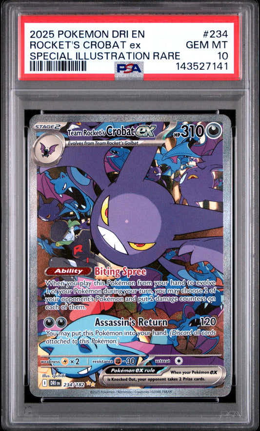 ROCKET'S CROBAT ex SPECIAL ILLUSTRATION RARE 2025 POKEMON DRI EN-DESTINED RIVALS PSA GEM MT 10