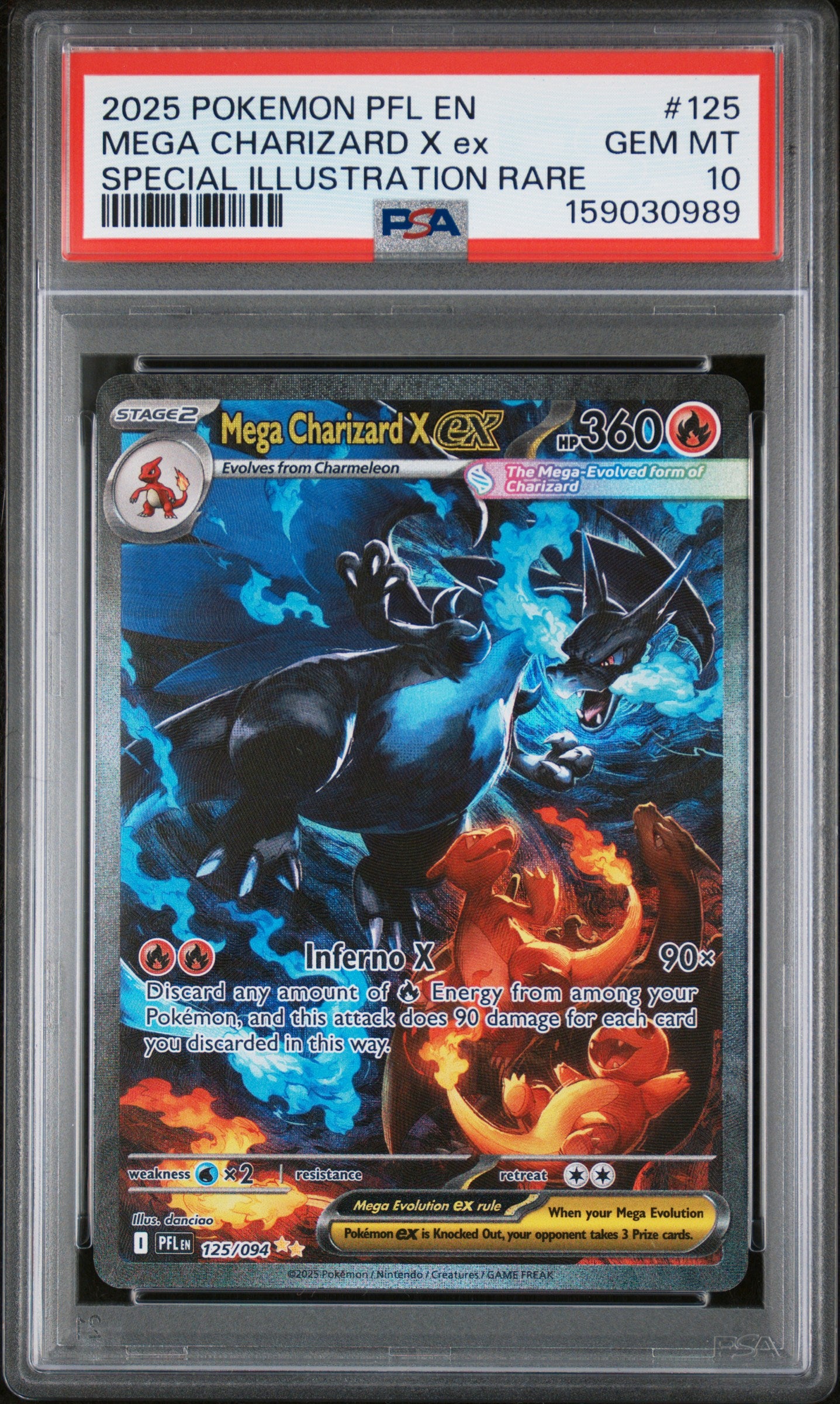 MEGA CHARIZARD X ex SPECIAL ILLUSTRATION RARE 2025 POKEMON PFL EN-PHANTASMAL FLAMES PSA GEM MT 10