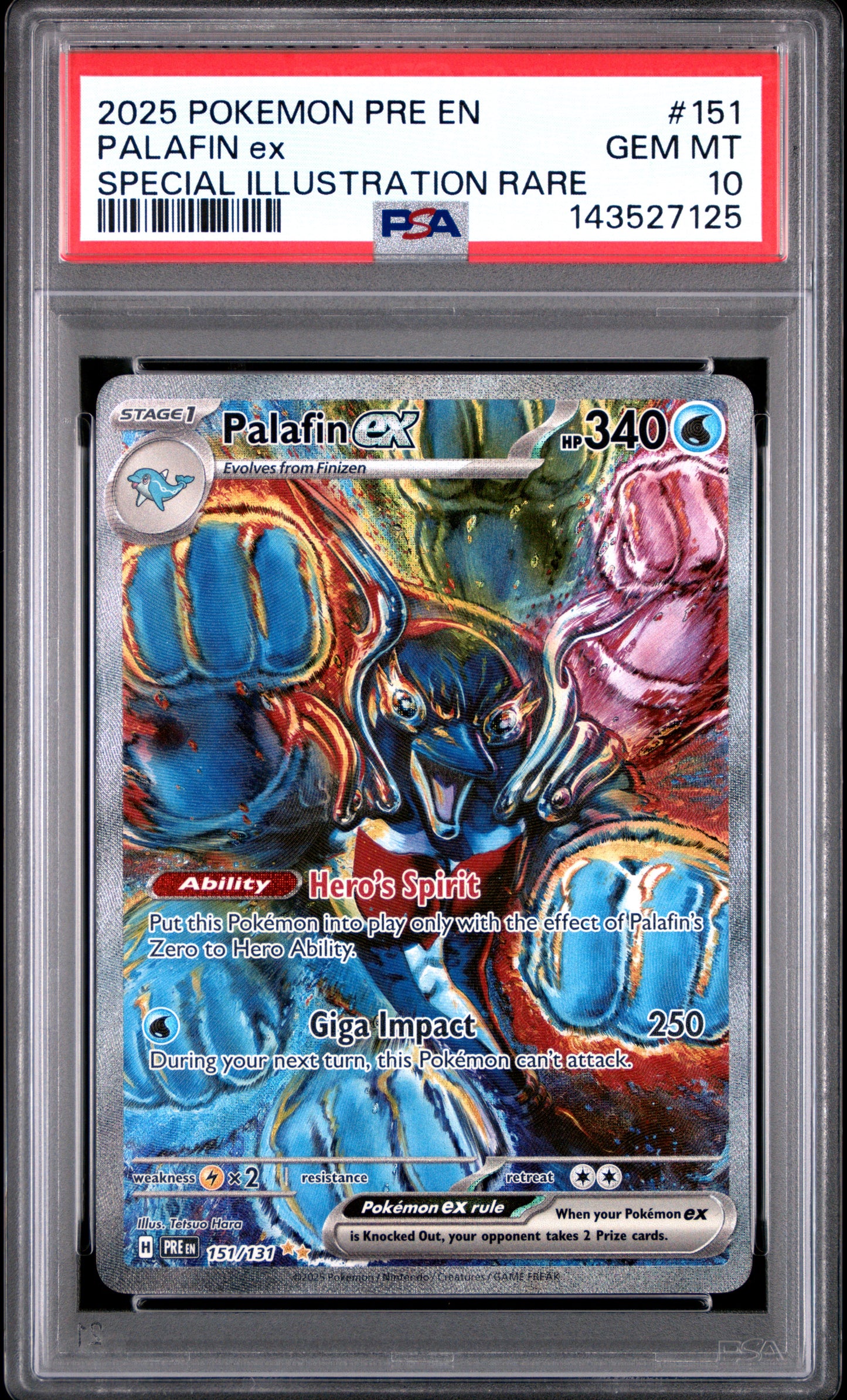 PALAFIN ex SPECIAL ILLUSTRATION RARE 2025 POKEMON PRE EN-PRISMATIC EVOLUTIONS PSA GEM MT 10