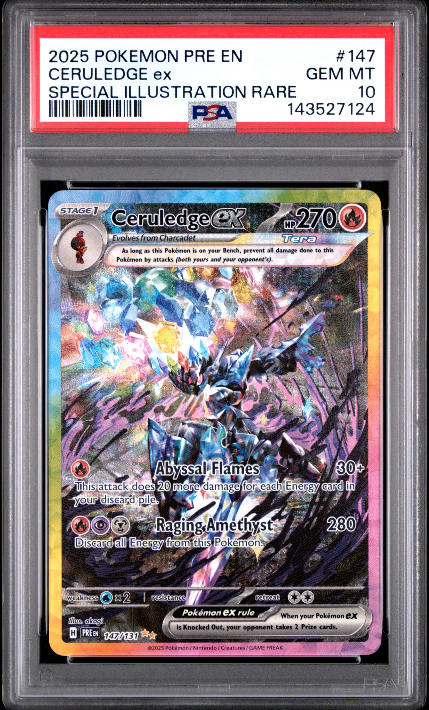 CERULEDGE ex SPECIAL ILLUSTRATION RARE 2025 POKEMON PRE EN-PRISMATIC EVOLUTIONS PSA GEM MT 10
